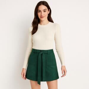 BCBGeneration Faux Suede Dark Green Belted Mini Skirt Size XXS